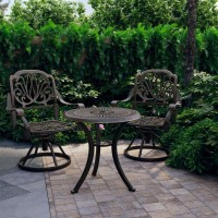 Vidaxl 3 Piece Bistro Set - Outdoor Robust Cast Aluminum Bronze Furniture Set With Swivel Chairs And Umbrella-Ready Table, Perfect For Patio, Weather And Rust Resistant.