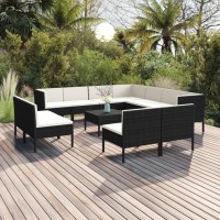 Vidaxl 12 Piece Patio Lounge Set - Black Poly Rattan With Cream White Cushions - Weather-Resistant - Comfortable And Durable - Perfect For Outdoor Lounge Area