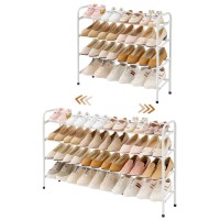 Gewudraw 4Tier Shoe Rack Expandable Width Adjustable Shoe Shelf Storage Organizer 4153 Metal Standing Shoe Rack For Bedroo