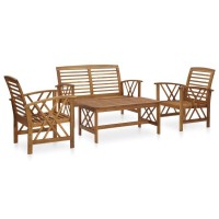 vidaXL 4 Piece Lounge Set in Solid Acacia Wood Outdoor Patio Furniture Set with Bench Chairs and Coffee Table Sturdy Dura