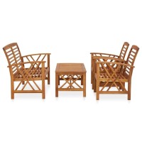 vidaXL 4 Piece Lounge Set in Solid Acacia Wood Outdoor Patio Furniture Set with Bench Chairs and Coffee Table Sturdy Dura