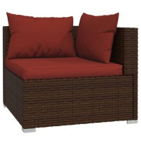 Vidaxl 7-Piece Patio Lounge Set With Cushions - Outdoor Seating Solution - Poly Rattan In Rich Brown With Cinnamon Red Cushions - Includes Corner, Middle Sofas And Coffee Table