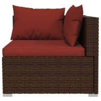 Vidaxl 7-Piece Patio Lounge Set With Cushions - Outdoor Seating Solution - Poly Rattan In Rich Brown With Cinnamon Red Cushions - Includes Corner, Middle Sofas And Coffee Table