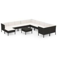 vidaXL 12 Piece Patio Lounge Set with Cushions Poly Rattan Black 3094520