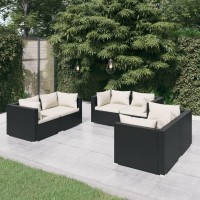 Vidaxl Superior Poly Rattan Patio Lounge Set With Cushions, Versatile Modular Design, Powder-Coated Steel+Plastic Construction, Indoor/Outdoor Furniture, Sturdy & Comfortable - Black And Cream