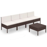 vidaXL 5 Piece Patio Lounge Set with Cushions Poly Rattan Brown 3094323
