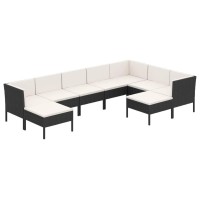 vidaXL 9 Piece Patio Lounge Set with Cushions Poly Rattan Black 3094432