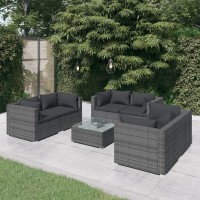 vidaXL 7 Piece Patio Lounge Set with Cushions Poly Rattan Gray 3102309