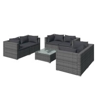 vidaXL 7 Piece Patio Lounge Set with Cushions Poly Rattan Gray 3102309