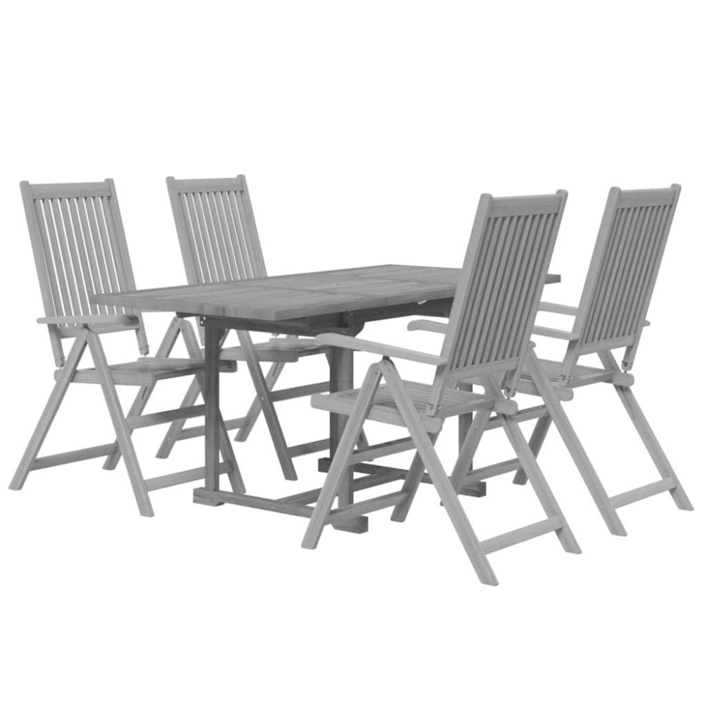 vidaXL 5Piece Extendable Outdoor Dining Set Solid Acacia Hardwood Foldable and Adjustable Chairs EasyAssembly WeatherResi