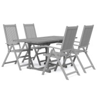 vidaXL 5Piece Extendable Outdoor Dining Set Solid Acacia Hardwood Foldable and Adjustable Chairs EasyAssembly WeatherResi