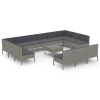 vidaXL 14 Piece Patio Lounge Set with Cushions Poly Rattan Gray 3094618