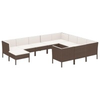 Vidaxl 11 Piece Outdoor Lounge Set - Brown Poly Rattan Patio Furniture With Cream White Cushions, Powder-Coated Steel Frame, Weather-Resistant, Easy-To-Clean, Modern Design