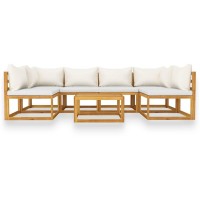 Vidaxl Cream Patio Lounge Set- Solid Acacia Wood Frame, Includes Table, Corner & Middle Sofas, Comes With Removable Seat & Back Cushions