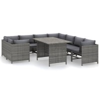 vidaXL 9 Piece Patio Lounge Set with Cushions Poly Rattan Gray 3059772