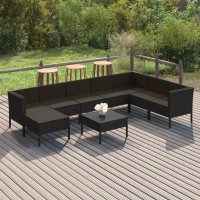 Vidaxl Outdoor Patio Lounge Set In Black Poly Rattan - 9 Piece Weather-Resistant Furniture Set With Thick Cushions For Garden, Lawn Or Pool Area