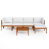 Vidaxl 6-Piece Outdoor Lounge Set With Cream Cushions, Acacia Wood Patio Furniture Set, Including Sofas, Table And Footrest