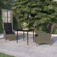 Vidaxl 3-Piece Patio Dining Set - Outdoor Garden Furniture With Adjustable Reclining Chairs, Weather-Resistant Pe Rattan, Removable Cushions, Glass Tabletop, Easy Maintenance - Brown/Black
