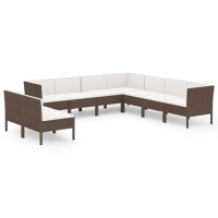 Vidaxl 9-Piece Patio Lounge Set With Cushions - Sturdy Pe Rattan And Steel Frame Furniture - Ideal For Outdoor Living Space