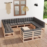 vidaXL 12 Piece Patio Lounge Set with Cushions Solid Pinewood 3077269