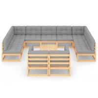 vidaXL 12 Piece Patio Lounge Set with Cushions Solid Pinewood 3077269