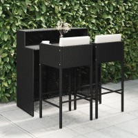 Vidaxl 3 Piece Patio Bar Set With Cushions- Weather-Resistant & Waterproof Pe Rattan, Cushioned Stools - Outdoor Furniture For Garden, Patio, Balcony - Black & Cream White
