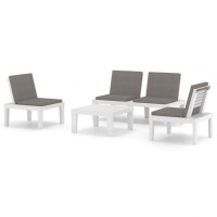 Vidaxl 4-Piece Patio Lounge Set With Cushions - Plastic White - Outdoor Seating Furniture Set With Table, Bench And Chairs - Anthracite Cushions Included - Easy-To-Assemble - Contemporary Styling