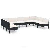 Vidaxl 9-Piece Patio Lounge Set With Cushions - Durable And Weather-Resistant Poly Rattan - Sleek Black Furniture With Cream-White Cushions - Perfect For Garden, Patio And Backyard