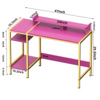 Minosys Computer Gaming Desk 47 Home Office Desk With Storage Writing Desk With Monitor Stand Modern Simple Study Corner T