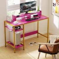 Minosys Computer Gaming Desk 47 Home Office Desk With Storage Writing Desk With Monitor Stand Modern Simple Study Corner T