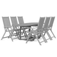Vidaxl 7-Piece Patio Dining Set - Extendable Outdoor Table And Foldable Chairs - Solid Acacia Wood With Gray Wash Finish - Farmhouse Style Garden Furniture