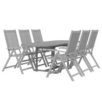 Vidaxl 7-Piece Patio Dining Set - Extendable Outdoor Table And Foldable Chairs - Solid Acacia Wood With Gray Wash Finish - Farmhouse Style Garden Furniture