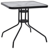 Vidaxl Modern Patio Dining Set - 5 Piece Black Plastic Rattan And Steel Outdoor Garden Furniture With Glass Tabletop