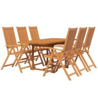 vidaXL 7Piece Acacia Wood Patio Dining Set Extendable Rectangular Table with Adjustable Folding Chairs Outdoor Furniture fo
