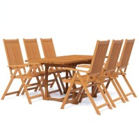 vidaXL 7Piece Acacia Wood Patio Dining Set Extendable Rectangular Table with Adjustable Folding Chairs Outdoor Furniture fo