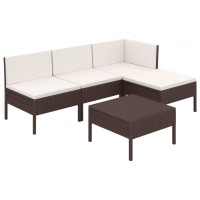 vidaXL 5 Piece Patio Lounge Set with Cushions Poly Rattan Brown 3094363