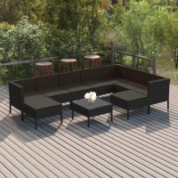 Vidaxl 10-Piece Outdoor Patio Lounge Set - Poly Rattan Garden Furniture With Cushions And Table - Weather-Resistant, Easy-To-Clean, Black