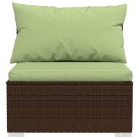 Vidaxl 9 Piece Patio Lounge Set With Cushions - Durable Poly Rattan Garden Sofa Set In Brown With Green Cushions - Modular Outdoor Furniture With Removable Fabric Pillows And Tempered Glass Coffee...