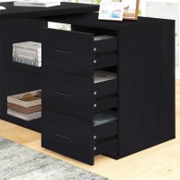 Hsh Black L Desk With Drawers Shelves Large Reversible L Shaped Desk With Storage Cabinet Corner Home Office Computer Desk Wor