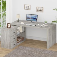 Hsh L Shaped Office Desk With Drawers Reversible Corner Wood Computer Desk Gray Large L Shaped Desk With Storage Cabinet Shelv