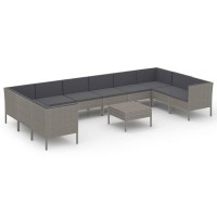 vidaXL 11 Piece Patio Lounge Set with Cushions Poly Rattan Gray 3094634