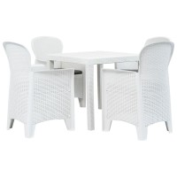 Vidaxl 5-Piece Patio Dining Set - White Plastic With Rattan Look - Weather-Resistant - Includes Table, Chairs & Seat Cushions - Garden And Outdoor Furniture