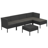 Vidaxl Black 6-Piece Patio Lounge Set - Poly Rattan Outdoor Furniture, Modular Design, Soft Cushions - Includes Table, Middle & Corner Sofas And Footrest