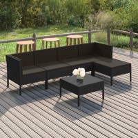 Vidaxl Black 6-Piece Patio Lounge Set - Poly Rattan Outdoor Furniture, Modular Design, Soft Cushions - Includes Table, Middle & Corner Sofas And Footrest