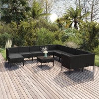 Vidaxl 12-Piece Patio Lounge Set - Black Poly Rattan With Weather-Resistant Design, Thick Comfortable Cushions And Removable Covers, Versatile Outdoor Furniture Set