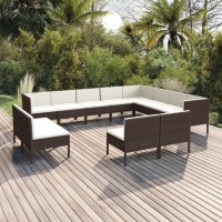 Vidaxl Outdoor Lounge Set - Brown Poly Rattan Garden Furniture - 12 Pieces Cushioned Patio Set, Weather Resistant, Cast Iron Frame, Easy Assembly