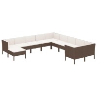 Vidaxl Patio Lounge Set -11 Piece Poly Rattan With Cushions In Brown - Farmhouse & Modern Style Outdoors Garden Furniture - Easy-To-Clean & Comfortable For Family Gatherings
