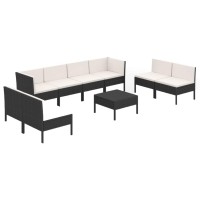 Vidaxl Patio Lounge Set - 9-Piece Poly Rattan Set In Black With Cream White Cushions, Featuring Weather-Resistant Material And Elegant Modern Design