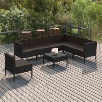 Vidaxl Patio Lounge Set - 8 Piece Black Poly Rattan Garden Furniture With Cushions - Weather-Resistant, Sturdy, And Comfortable Modular Design