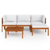 Vidaxl Rustic Outdoor Lounge Set - 5 Piece Cream Acacia Wood Furniture Set With Cushions - Patio, Deck, Garden, And Poolside Seating